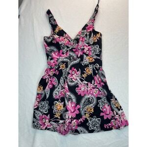 Maxine Hollywood Swim Dress Floral Paisley Black Pink Sz 18 Resortwear Slimming